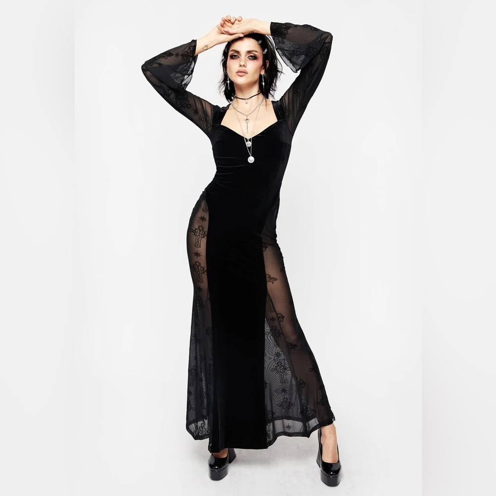 Disturbia The Priestess Lace Maxi Gown Black Sheer Long Sleeve Dress US 6